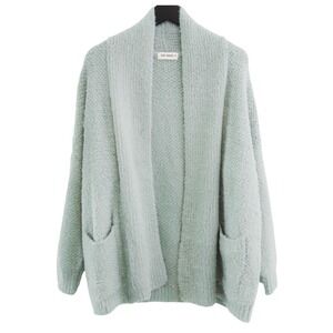 THE NINES Cardigan Women S Muted Aqua Oversized Open Front Fuzzy Knit Sweater